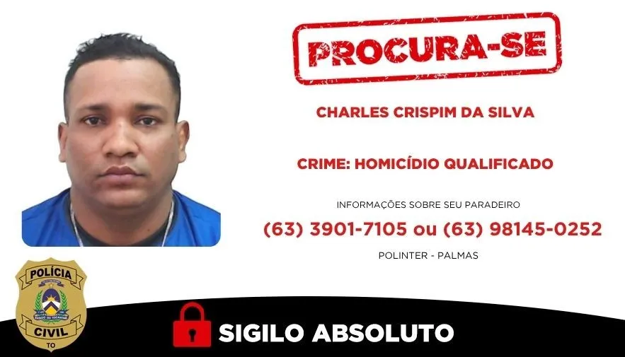 Informações sobre o paradeiro do suspeito podem ser repassadas à Polinter; o sigilo é garantido - Foto: Dicom SSP/TO 