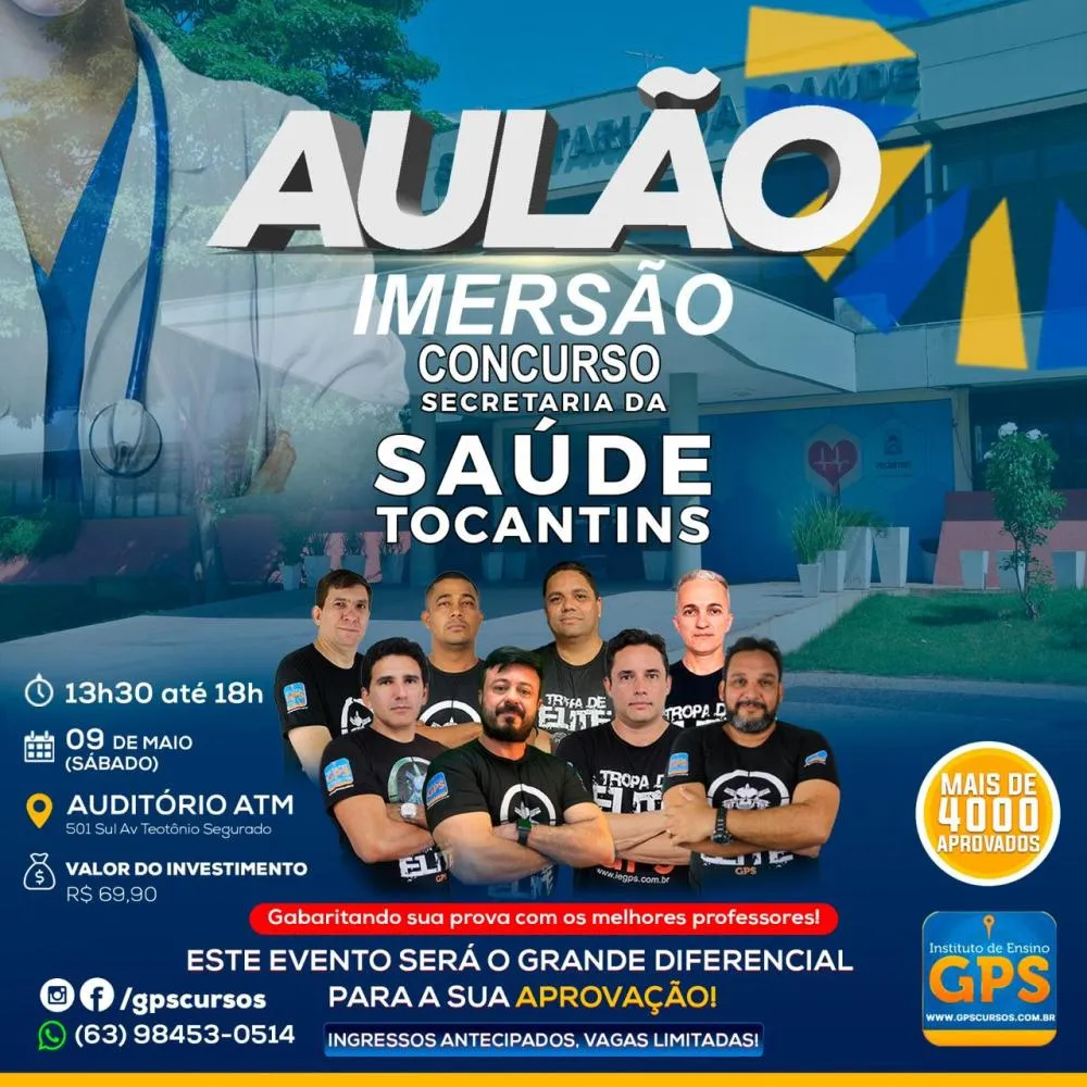 GPS Cursos promove “Aulão Imersão” preparatório para o Concurso da Saúde do Tocantins em Palmas