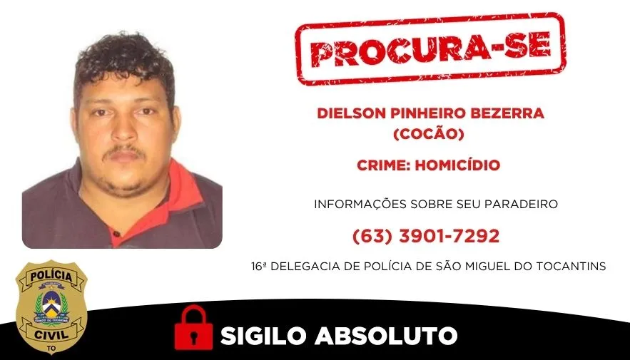 Homem é considerado foragido e é procurado pela Polícia Civil -Foto: DICOM SSP TO