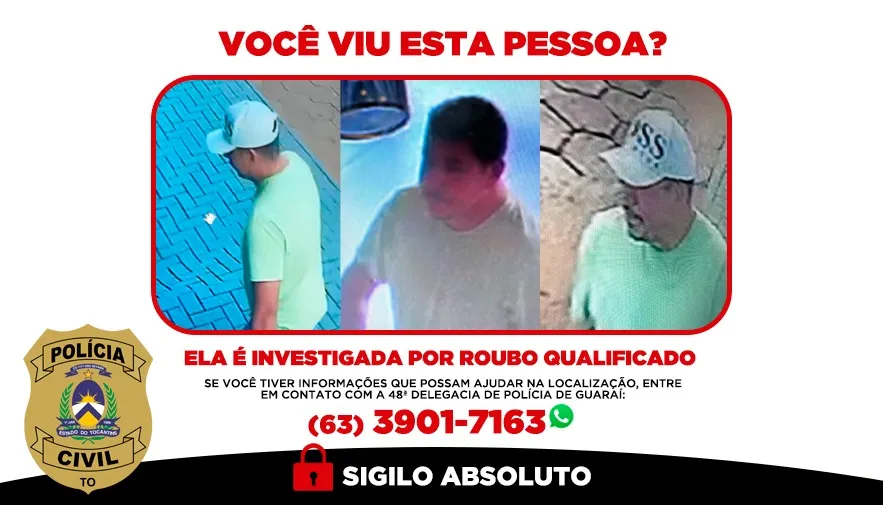 Informações do paradeiro do indivíduo pode ser repassada de forma sigilosa para a 48ª Delegacia de Polícia de Guaraí, pelo telefone (63) 3901-7163